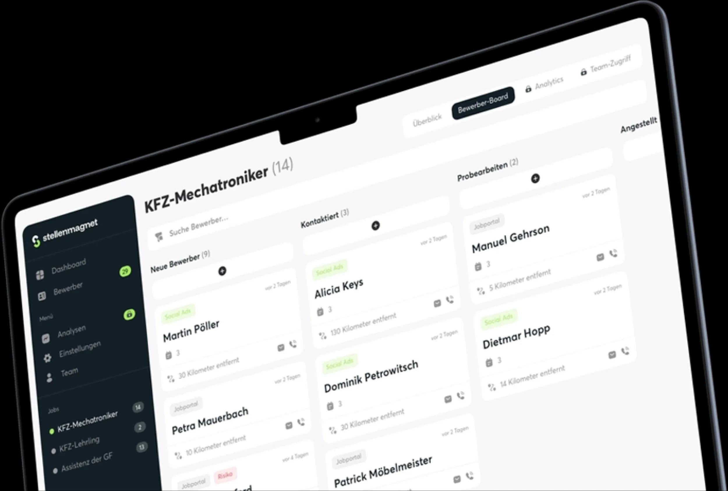 Stellenmagnet Bewerber-Management — Bewerberübersicht mit Drag & Drop